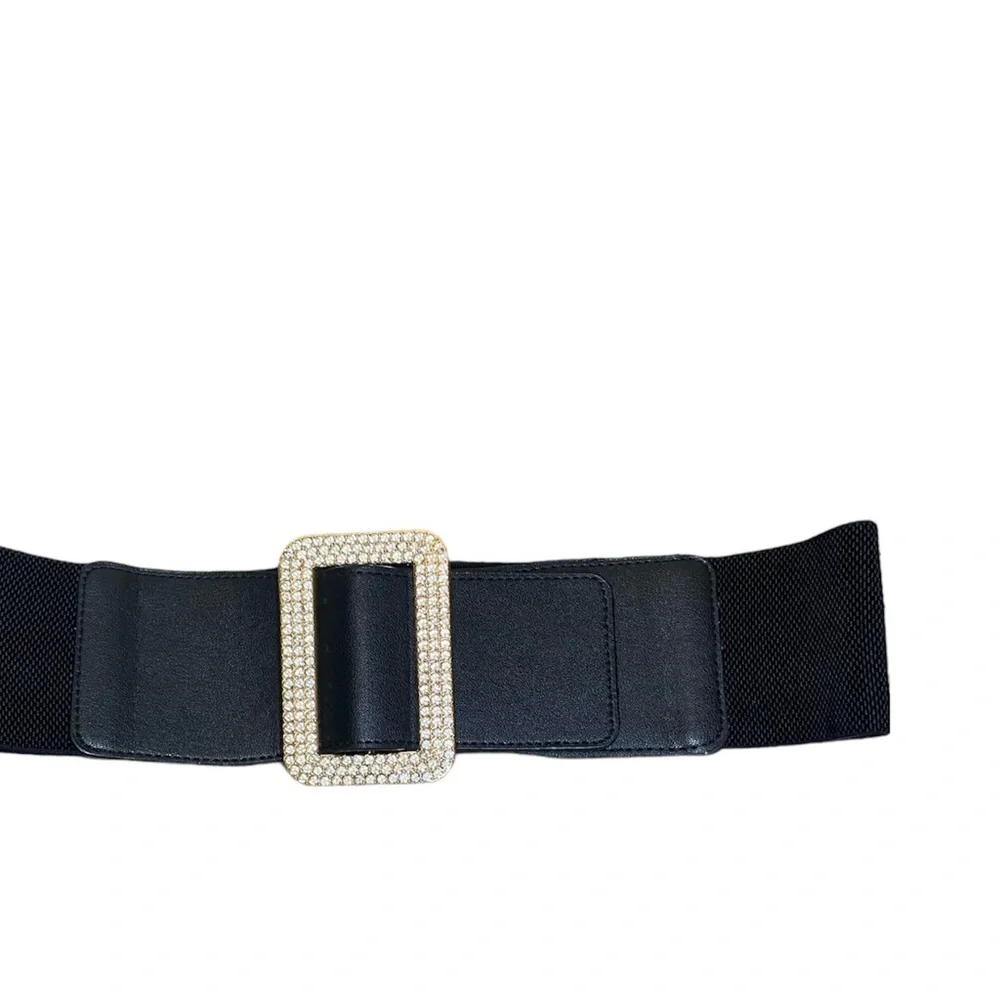 Stone Embellished Open Rectangle Elastic Belt